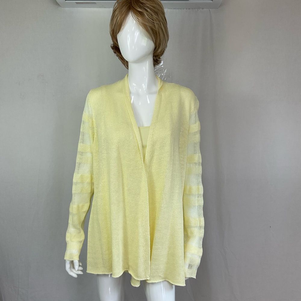 NEW Eileen Fisher Yellow Linen Shadow Stripe Knit Open Front Cardigan Top Set XL - Picture 6 of 15